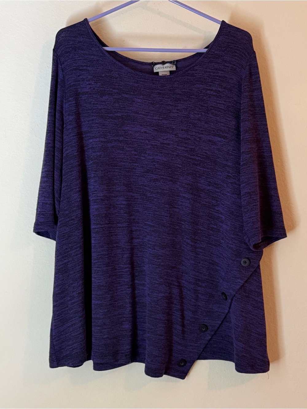 Catherines Purple Short Sleeve Button-Hem Knit Top